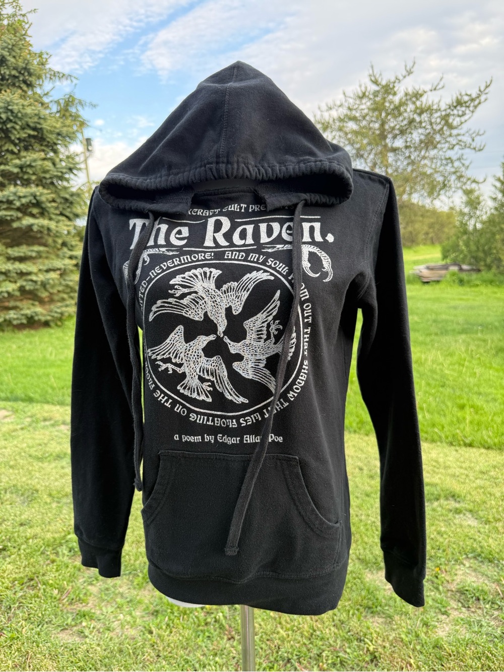 Blackcraft The Raven Black Graphic Hoodie with White Print